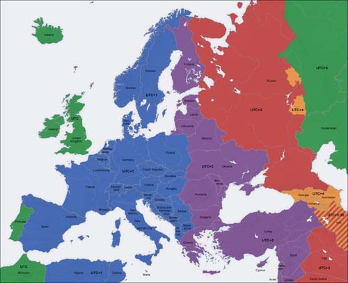 Mapa del huso horario en Europa